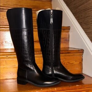 Johnston & Murphy Black Textured Knee Boots